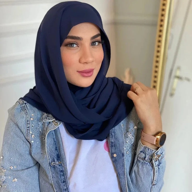 New Instant Hijab Muslim Women Heavy Navy Blue