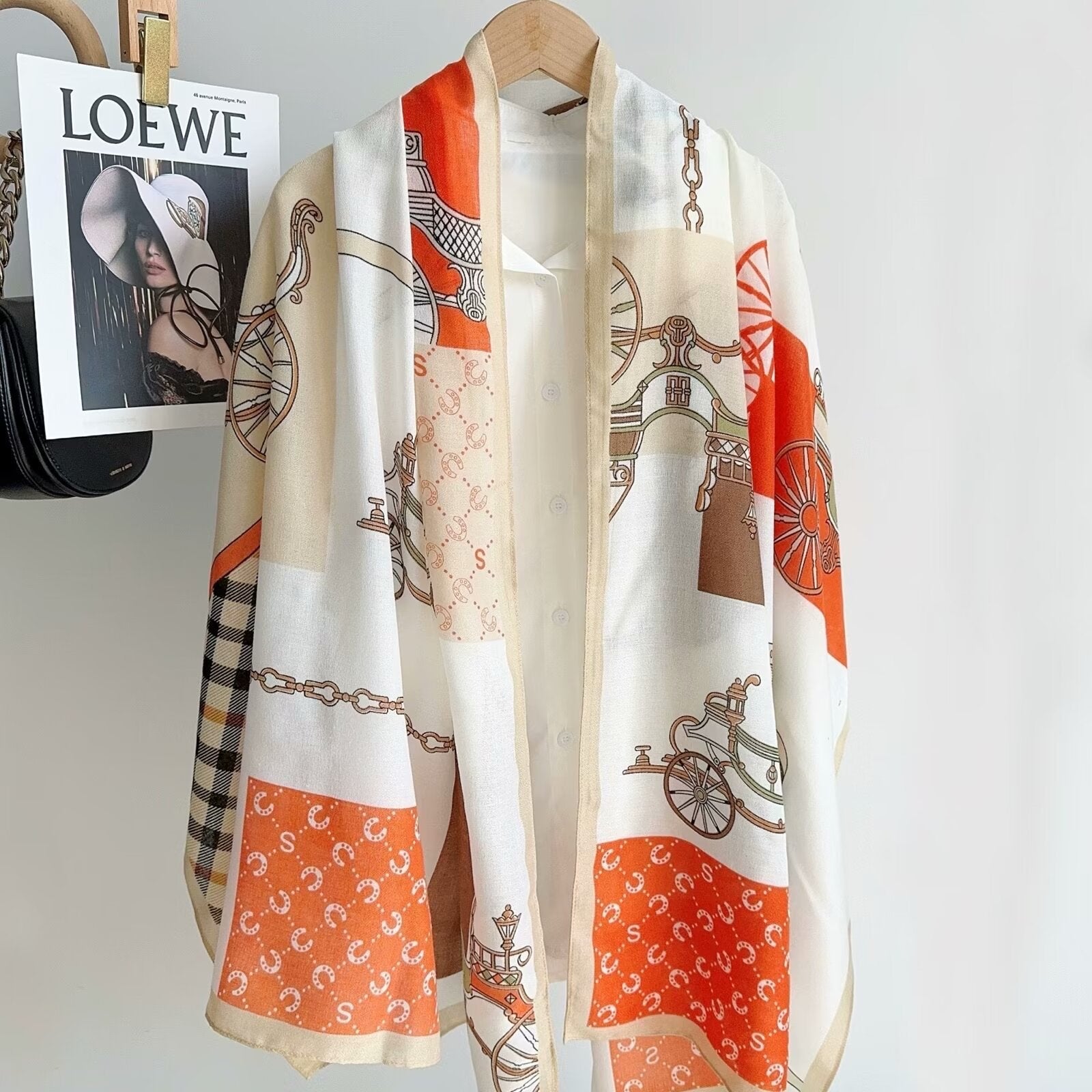 Her-mes Printed Scarf Orange-S5
