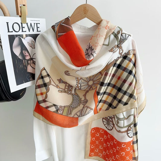 Her-mes Printed Scarf Orange-S5
