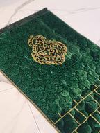 Green Meadow Velvet Janamaz Prayer Mat with Motif